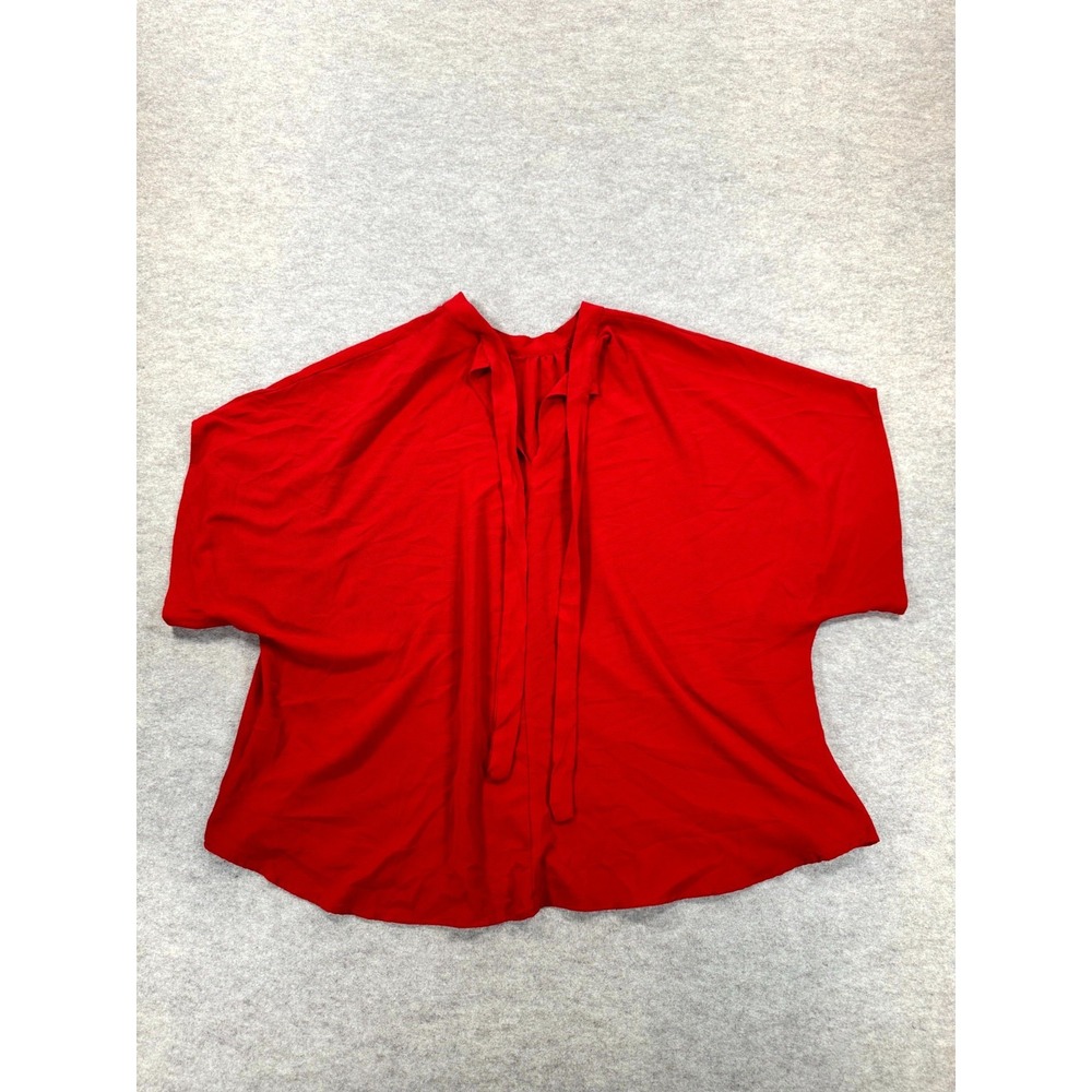 Womens Red Dolman Sleeve Tie Neck Pleated Blouse Top Relaxed Fit 2XL